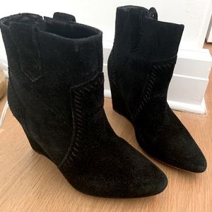 Rebecca Minkoff black suede wedge booties
